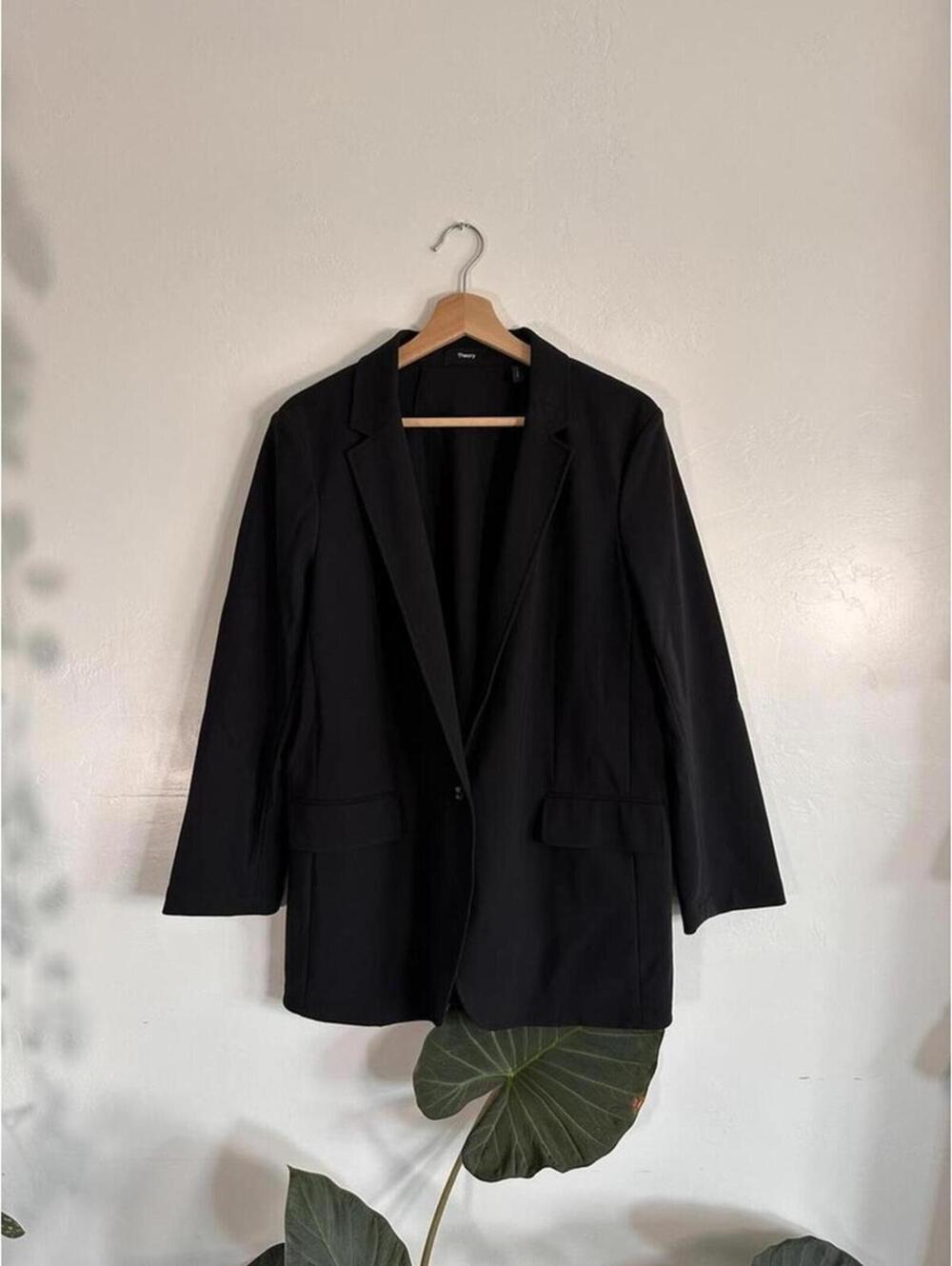 Theory Position Ponte Blazer Women 10 Black Tailored Single Button Jacket - Picture 2 of 8